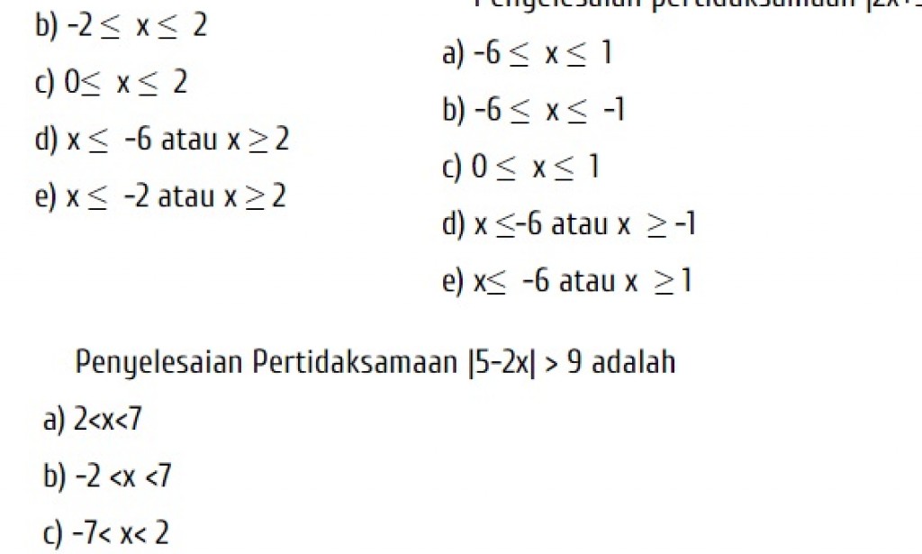 Soal Pertidaksamaan Nilai Mutlak