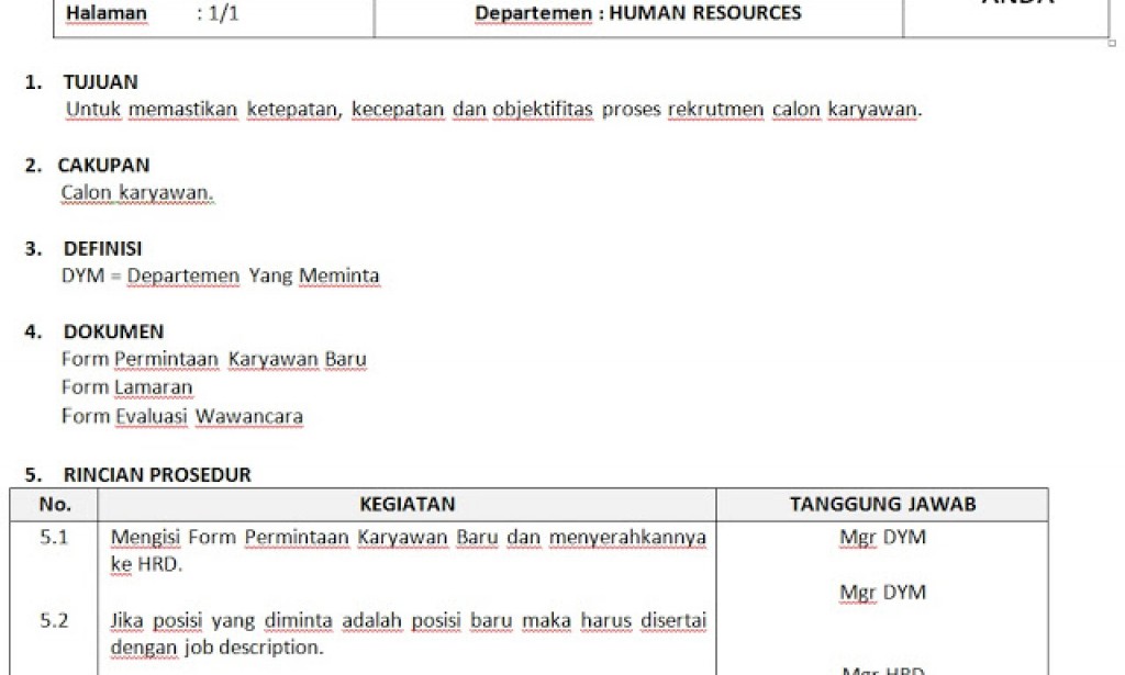 Contoh SOP HRD, Beserta Flowchart dan dokumen pendukungnya